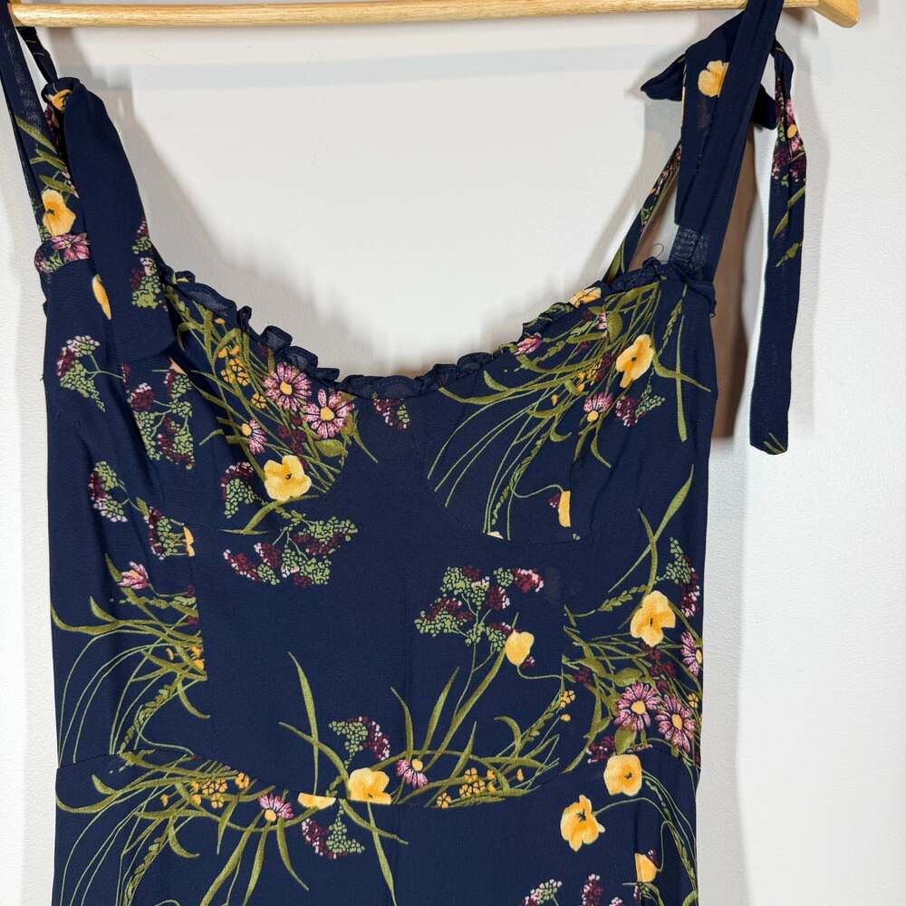Reformation Nikita Midi Mademoiselle Navy Floral Tank Tie Strap Dress Size 4 - Picture 4 of 15